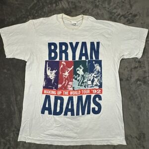 Vintage Bryan Adams Waking Up The World Tour 92 XL‎ Fruit Of The Loom White